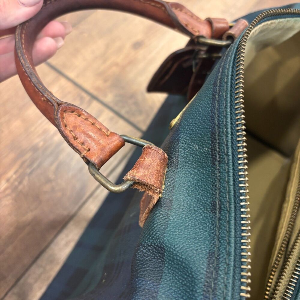 Vintage Polo Ralph Lauren Mini Boston Bag Blackwatch Green PVC Leather Handbag - Picture 10 of 14